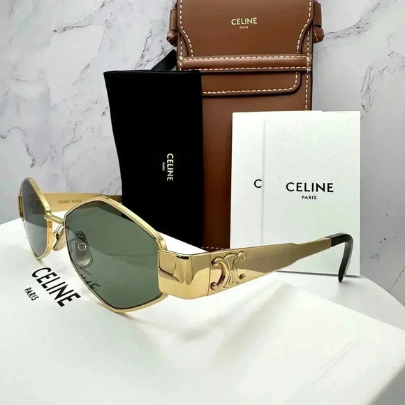 Celine Triomphe Gold Metal Hexagon Sunglasses 54mm Authentic CL40254U 30N - Picture 1 of 16